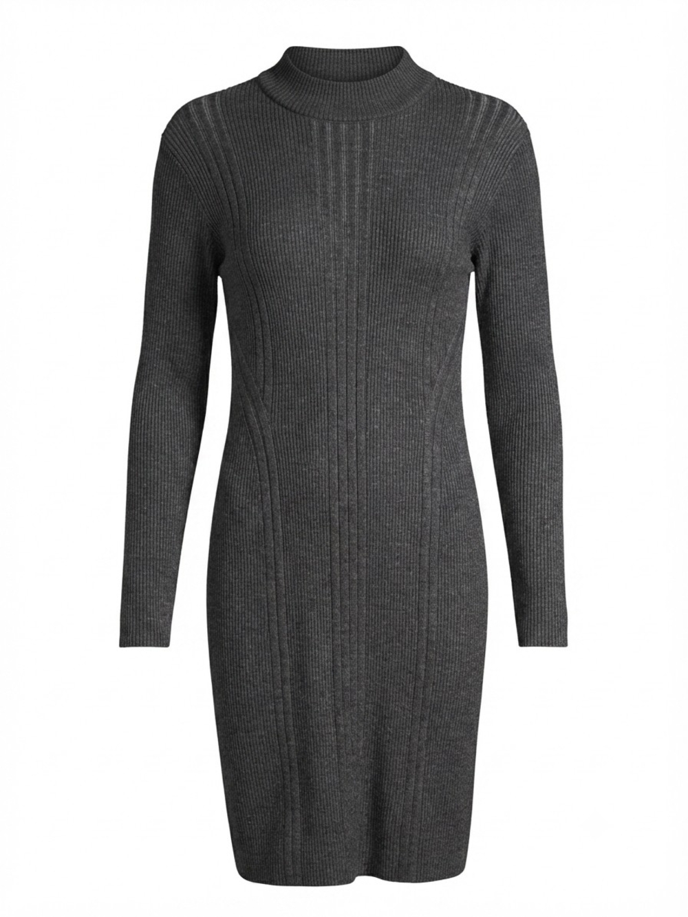 French Connection Charcoal Gray Ribbed Long-Sleeve Knit Dress